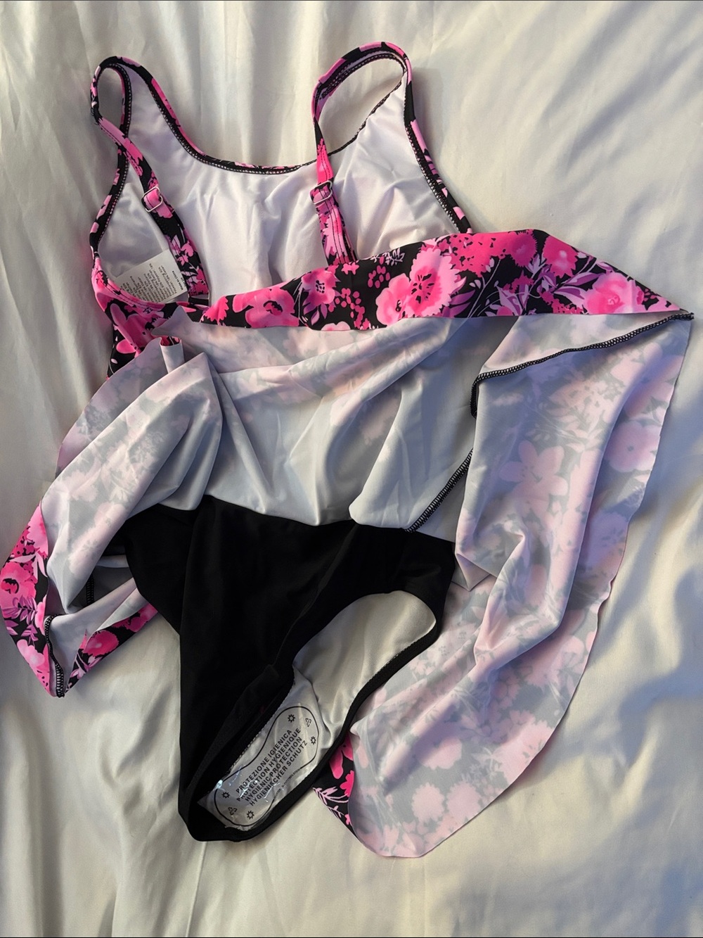 Women's Black Swim Sarong Dress with Pink Floral Print - Picture 2 of 6